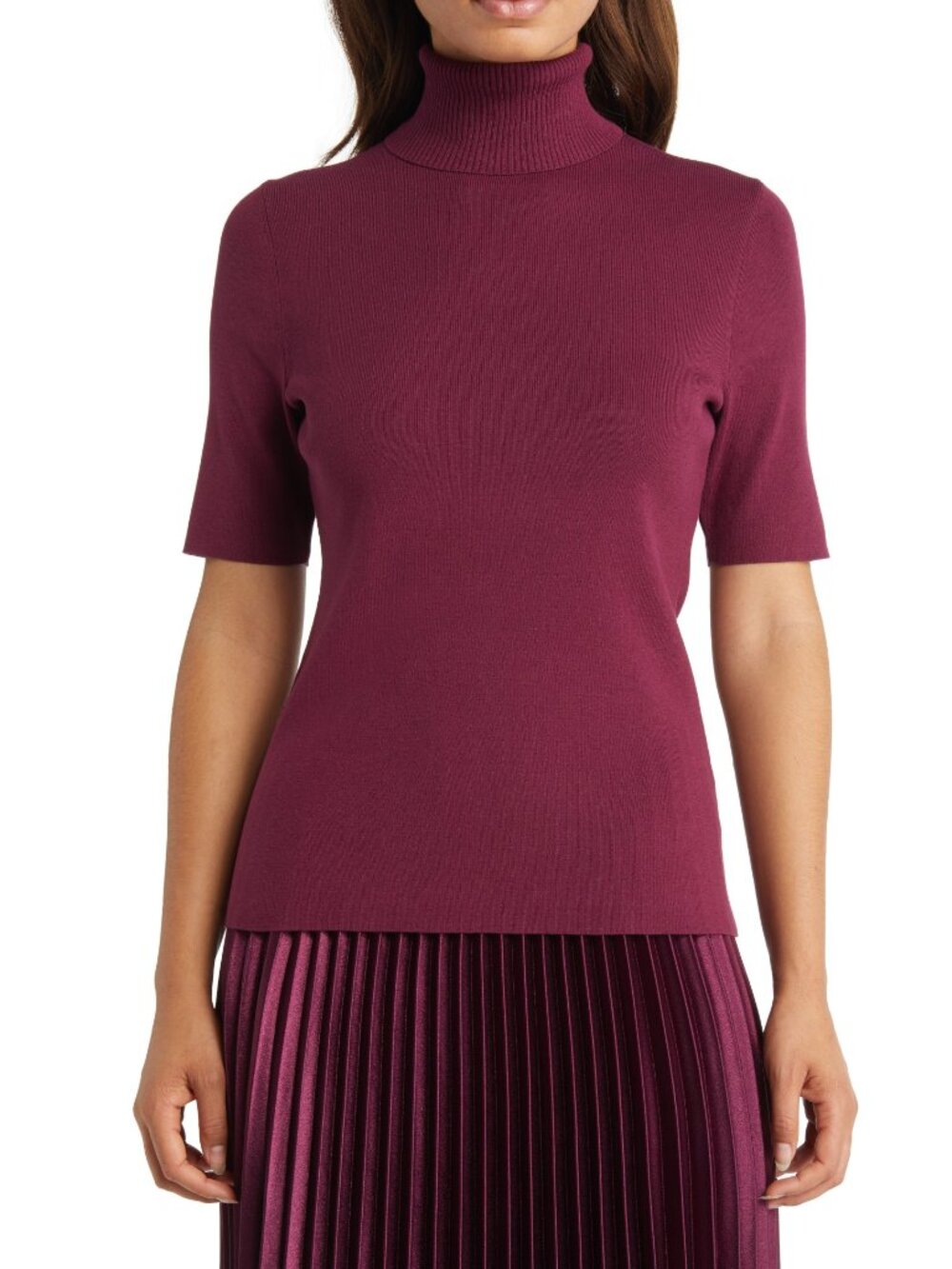 Anne Klein Women's Half-Sleeve Turtleneck Top in Chianti (Berry) Size Large